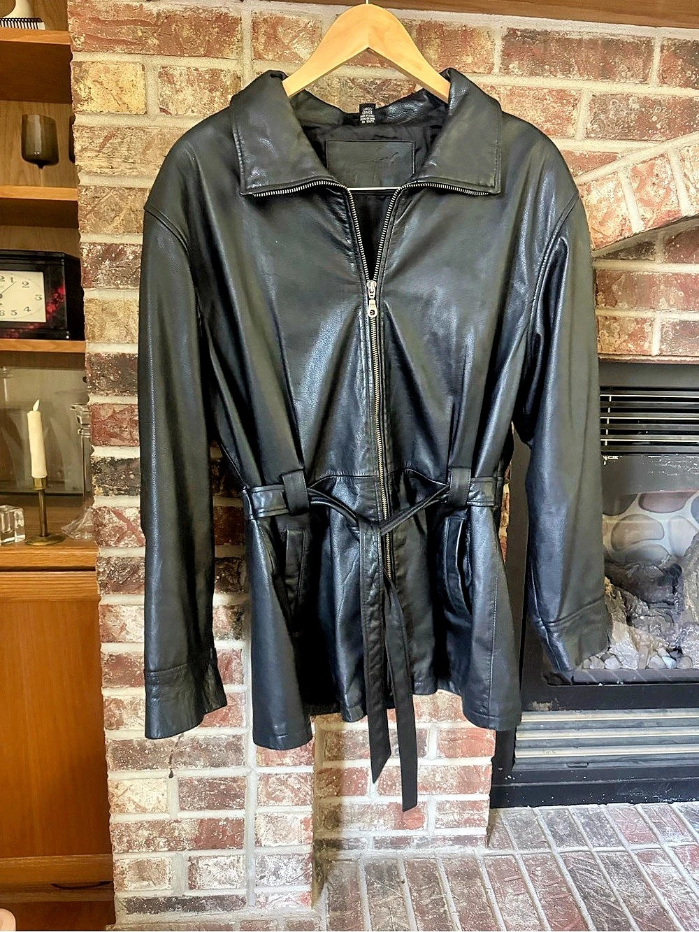 Jean Paul Gaultier Black Belted Leather-Look Jacket Size Large